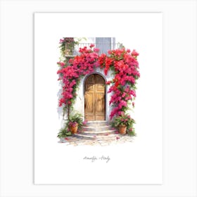 Amalfi, Italy   Mediterranean Doors Watercolour Painting 5 Poster Art Print