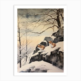 Winter Watercolour Stoat 1 Art Print