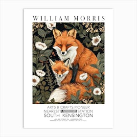 William Morris Print Fox Mamma Cub Portrait Valentines Mothers Day Gift Botanical Art Print