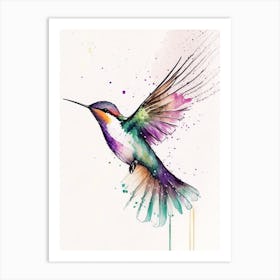 Hummingbird In Flight Minimalist Watercolour Art Print