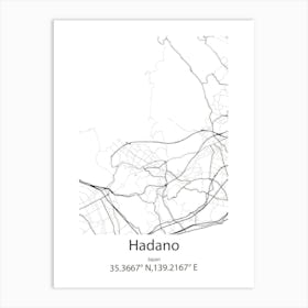 Hadano,Japan Minimalist Map Art Print