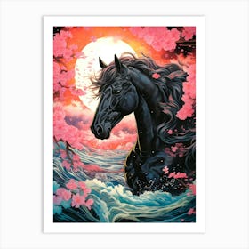 Black Horse In The Water 1 Art Print