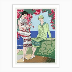 Two Women In Summer Dresses (1926) Fashion Illustration In High Resolution By Martial Et Armand And Lucien Lelong Art Print