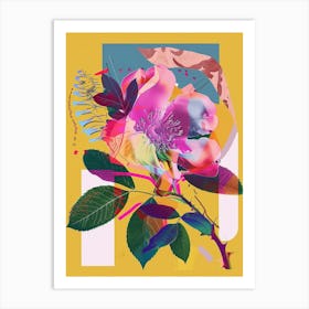 Rose 7 Neon Flower Collage Art Print