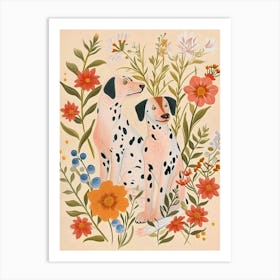 Folksy Floral Animal Drawing Dog Art Print