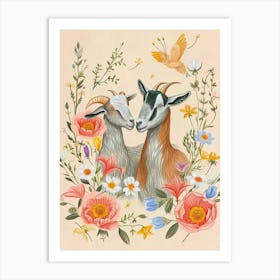 Folksy Floral Animal Drawing Goat 5 Art Print