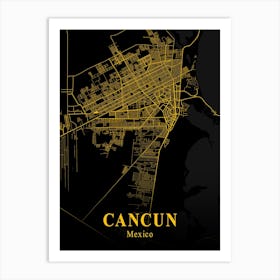 Cancun Gold City Map 1 Art Print