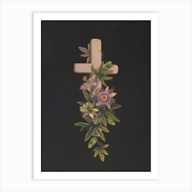 Gravestone With Passion Flowers Vintage Art Print