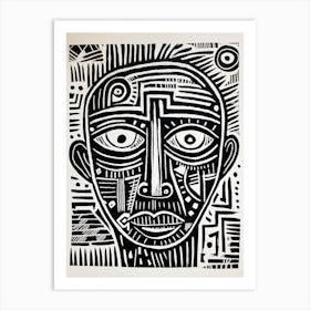 Abstract Geometric Black & White Face 2 Art Print