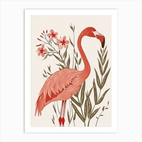 American Flamingo And Oleander Minimalist Illustration 3 Art Print