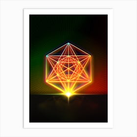 Neon Geometric Glyph in Watermelon Green and Red on Black n.0312 Art Print