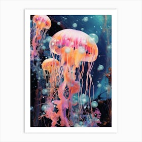 Jellyfish Retro Space Collage 1 Art Print