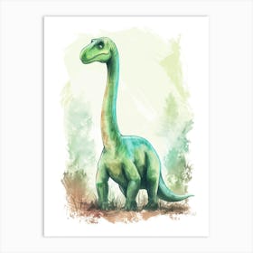 Sweet Brontosaurus Dinosaur Watercolour 3 Art Print