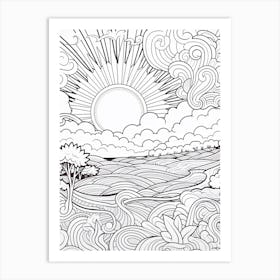 Line Art Inspired By  The Creation Of The Sun 4 Art Print