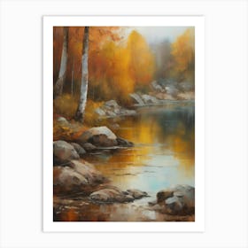 Forest Lake, Autumn Lake, Vintage Oil Painting, Farmhouse Wall Decorations, Antique Landscape, Vintage Landscape Oil Painting.8 2 Art Print