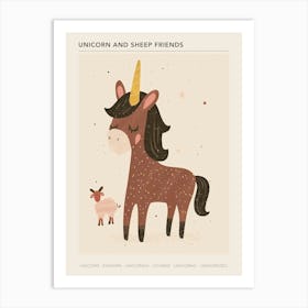 Unicorn And Sheep Friend Beige Storybook Style Poster Art Print