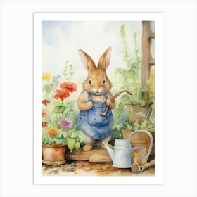 Bunny Gardening Rabbit Prints Watercolour 3 Art Print