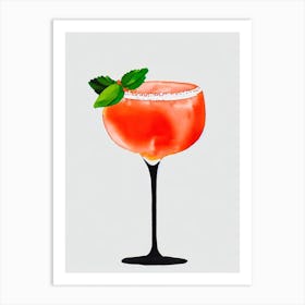 Frozen Strawberry Margarita Minimal Line Drawing & Watercolour Cocktail Poster Art Print