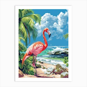 Greater Flamingo Celestun Yucatan Mexico Tropical Illustration 4 Art Print