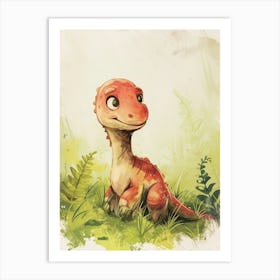 Cute Carnotaurus Dinosaur Watercolour 2 Art Print
