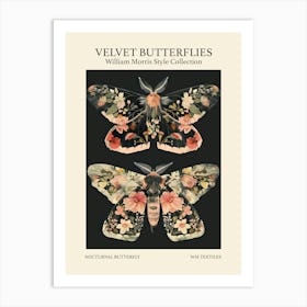 Velvet Butterflies Collection Nocturnal Butterfly William Morris Style 3 Art Print