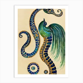 Lined Seahorse Vintage Graphic Watercolour Art Print