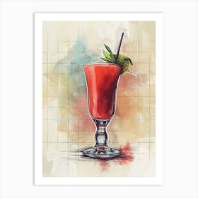 Strawberry Daiquiri Watercolour Geometric Art Print