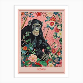 Floral Animal Painting Bonobo 2 Poster Art Print