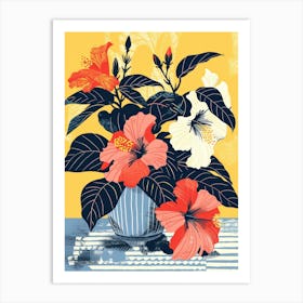 Hibiscus Flowers On A Table   Contemporary Illustration 2 Art Print