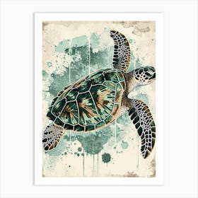 Vintage Paint Drip Sea Turtle Art Print