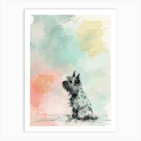 Pastel Norwich Terrier Dog Pastel Line Illustration  2 Art Print