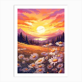 Daisy Wildflower With Sunset (1) Art Print