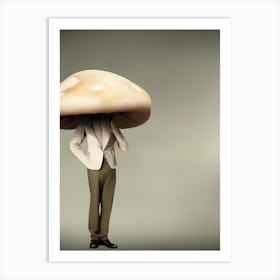Surreal Mushroom Man Thinking Strange Weird Fungi Abstract Art Print