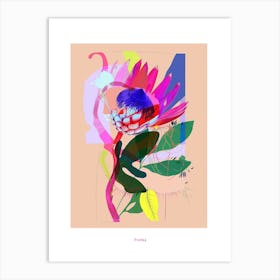 Protea 2 Neon Flower Collage Poster Art Print