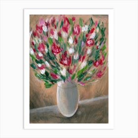 Red And White Alstroemeria - Anton Maliar flowers floral painting hand painted impressionism vertical Art Print