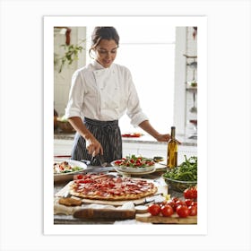 A French Chef Female Poised And Graceful Slices Juicy Cherry Tomatoes With A Kitchen Knife Raw B (3) Art Print