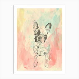 Boston Terrier Dog Pastel Line Watercolour Illustration  4 Art Print