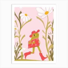 Cowboy frog walking through a field of flowers 1 Art Print