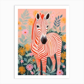 Red Floral Pattern Zebra Art Print