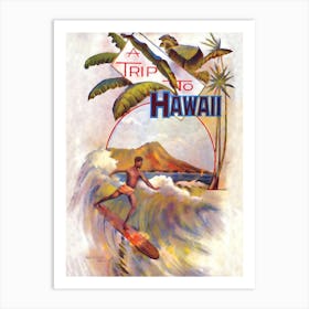 Surfing In Hawaii, Travel Poster Art Print