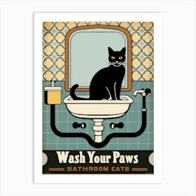 Wash Your Paws Bathroom Cats Art Print