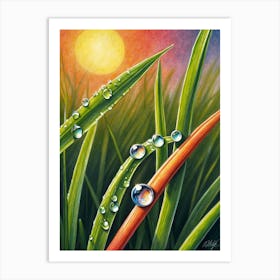 Water Droplets On Grass Art Print