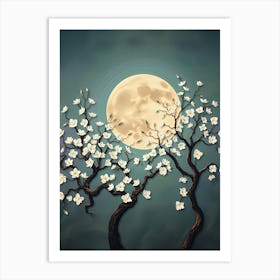 Full Moon With Cherry Blossoms Art Print