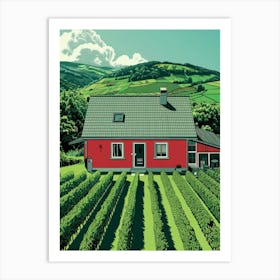 Red House In The Vineyard Art Print