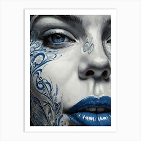 Blue And White Face Art Print