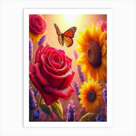 Sunflowers And Butterflies 3 Art Print