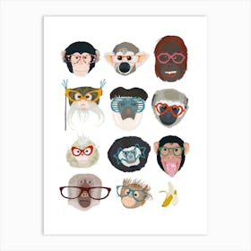 Monkeys In Glasses Art Print