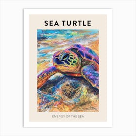 Rainbow Sea Turtle Scribble On The Beach Poster Art Print