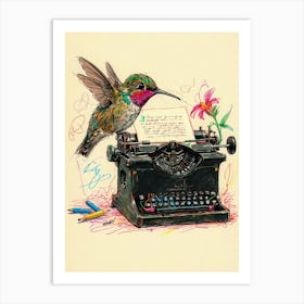 Hummingbird On Typewriter 1 Art Print