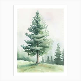 Douglas Fir Tree Atmospheric Watercolour Painting 4 Art Print
